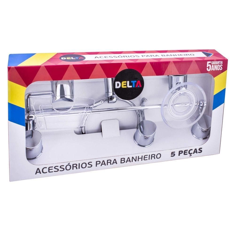 Kit De Banheiro Linha Delta 5 Peças Cromado Cristal