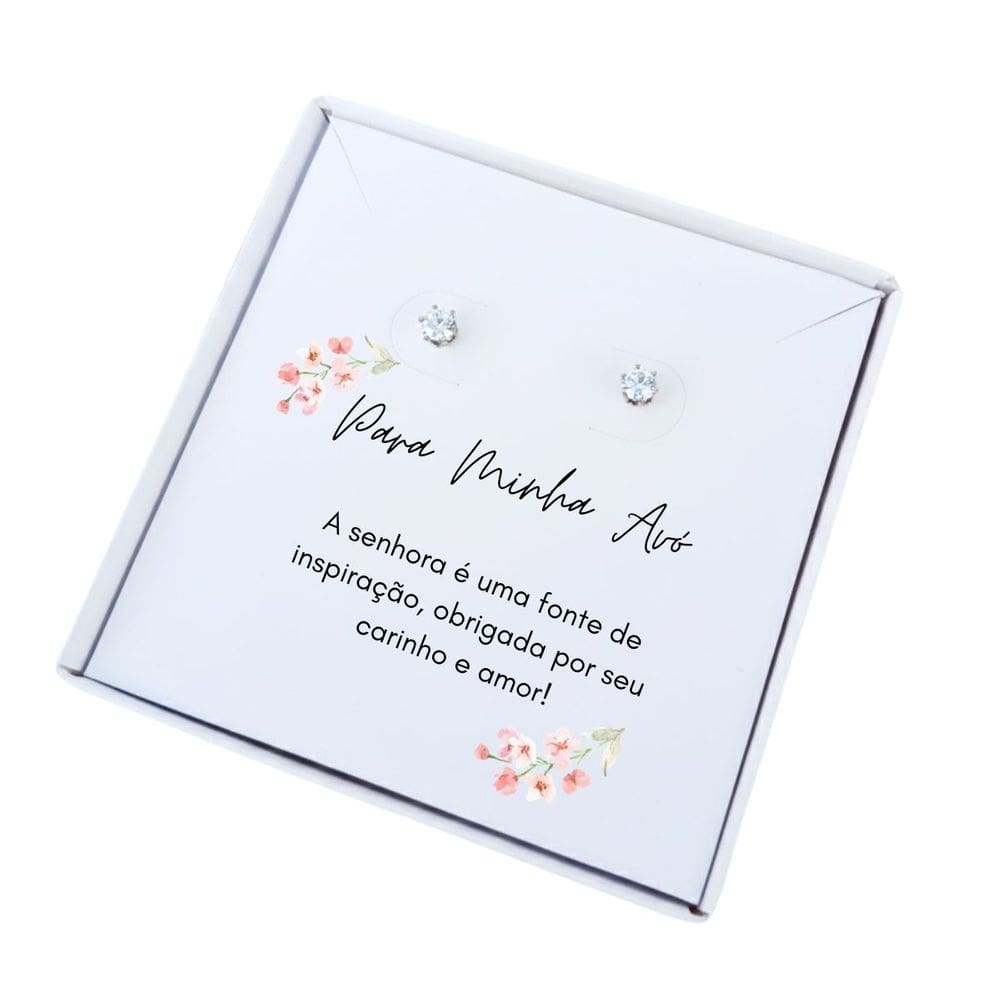 Brinco ponto de luz aço + Caixa presente com frase avó
