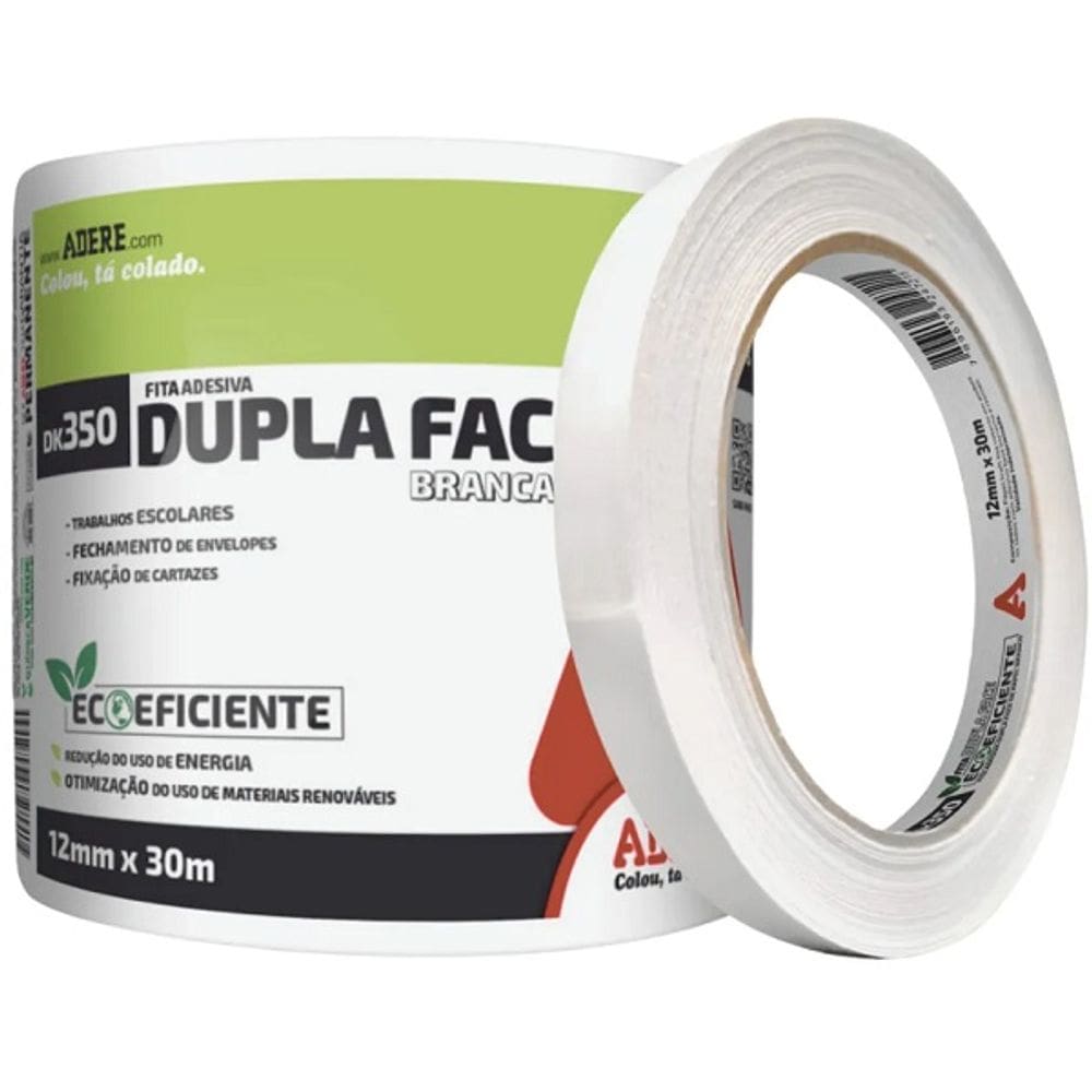 Kit com 8 Fita Dupla Face de Papel Branco Adere DK350 12MM X 30M