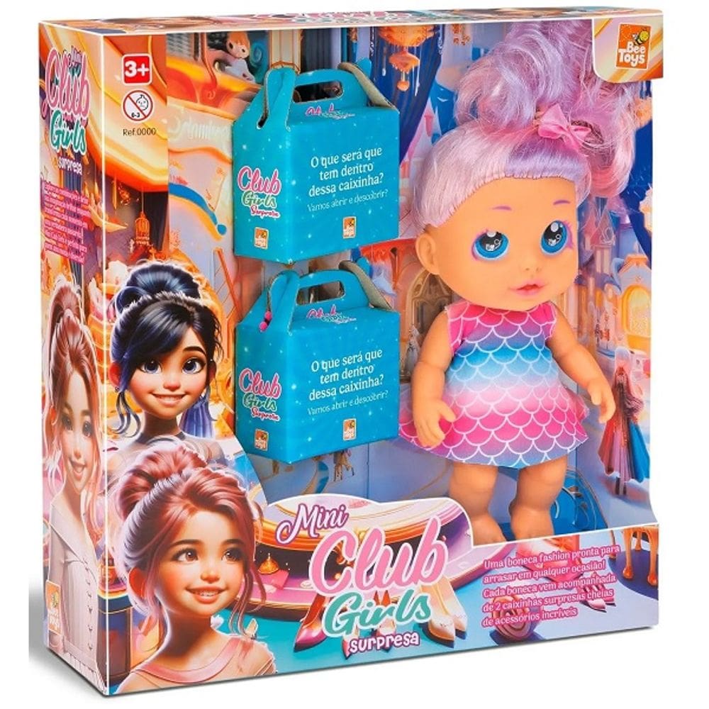 Boneca Fashion Mini CLUB GIRLS com 2 Caixas Surpresa Bee TOYS