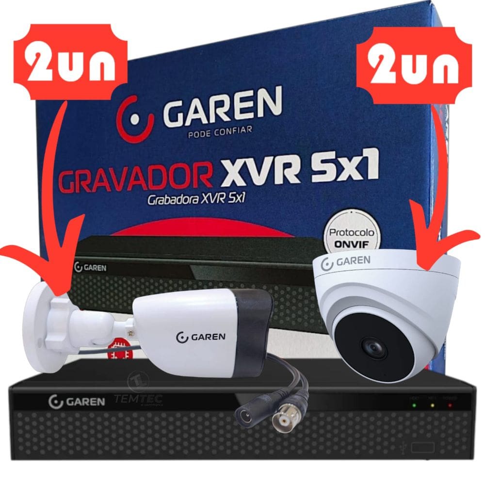 Kit Xvr Dvr 4C Gravador Full Hd Garen e 04 Câmeras Coloridas
