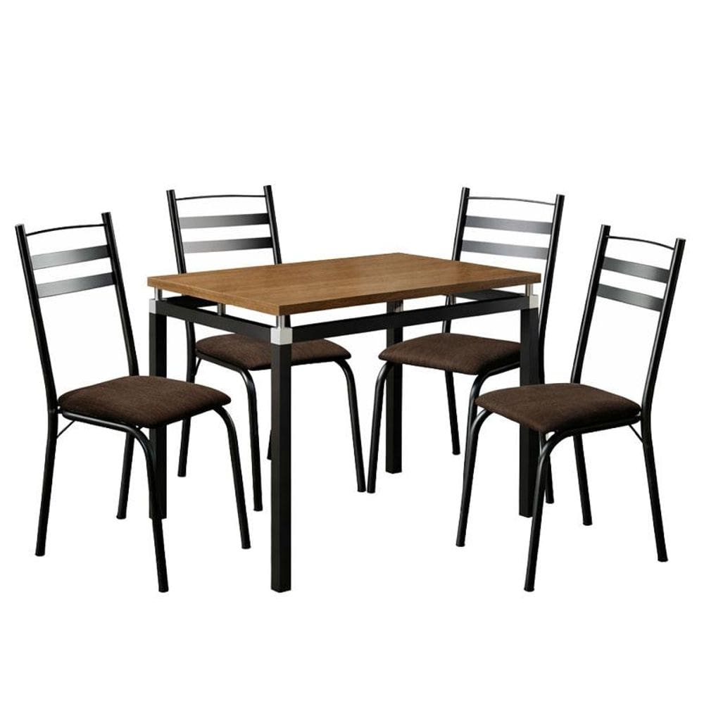 Mesa de jantar  Malva 91 cm Tampo Retangular preto Demolição com 4 Cadeiras 061 Preto Madeira Imbuia - Artefamol
