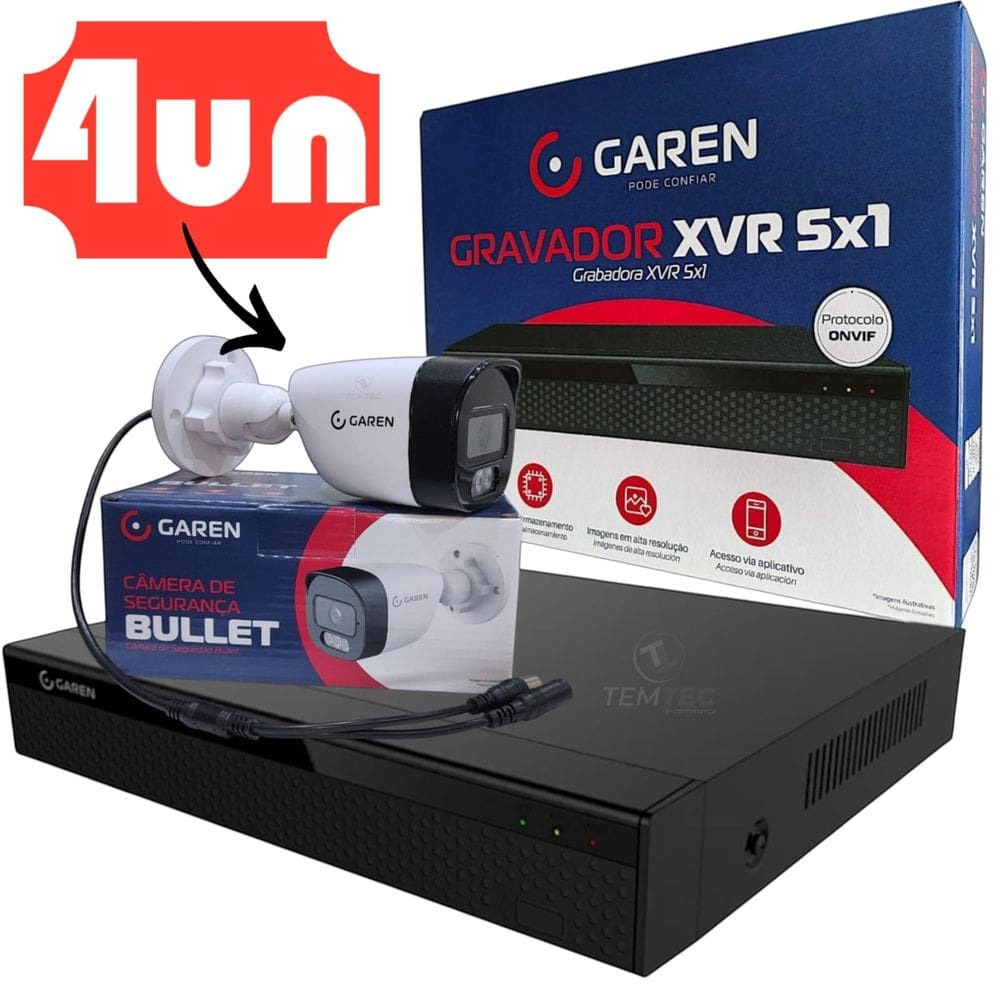 Kit Xvr Dvr 4C Gravador Full Hd Garen e 4 Câmeras Coloridas