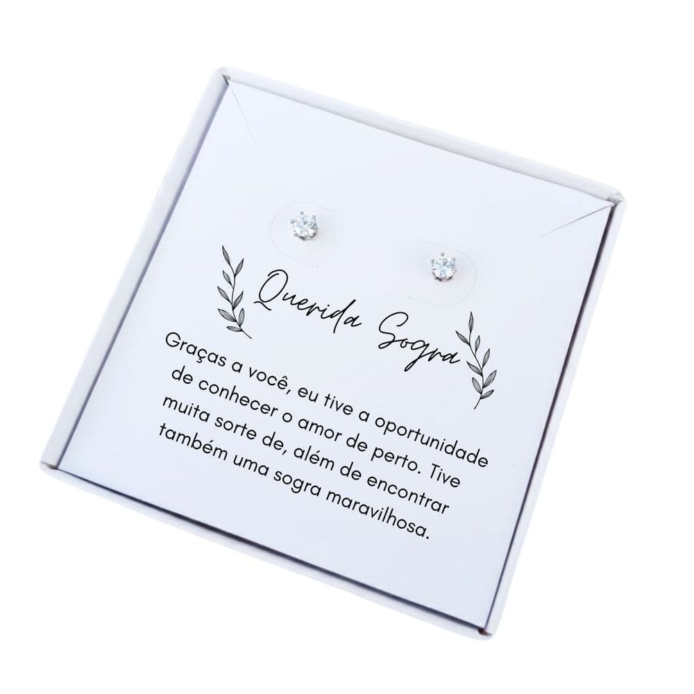 Brinco ponto de luz aço + Caixa presente com frase Sogra