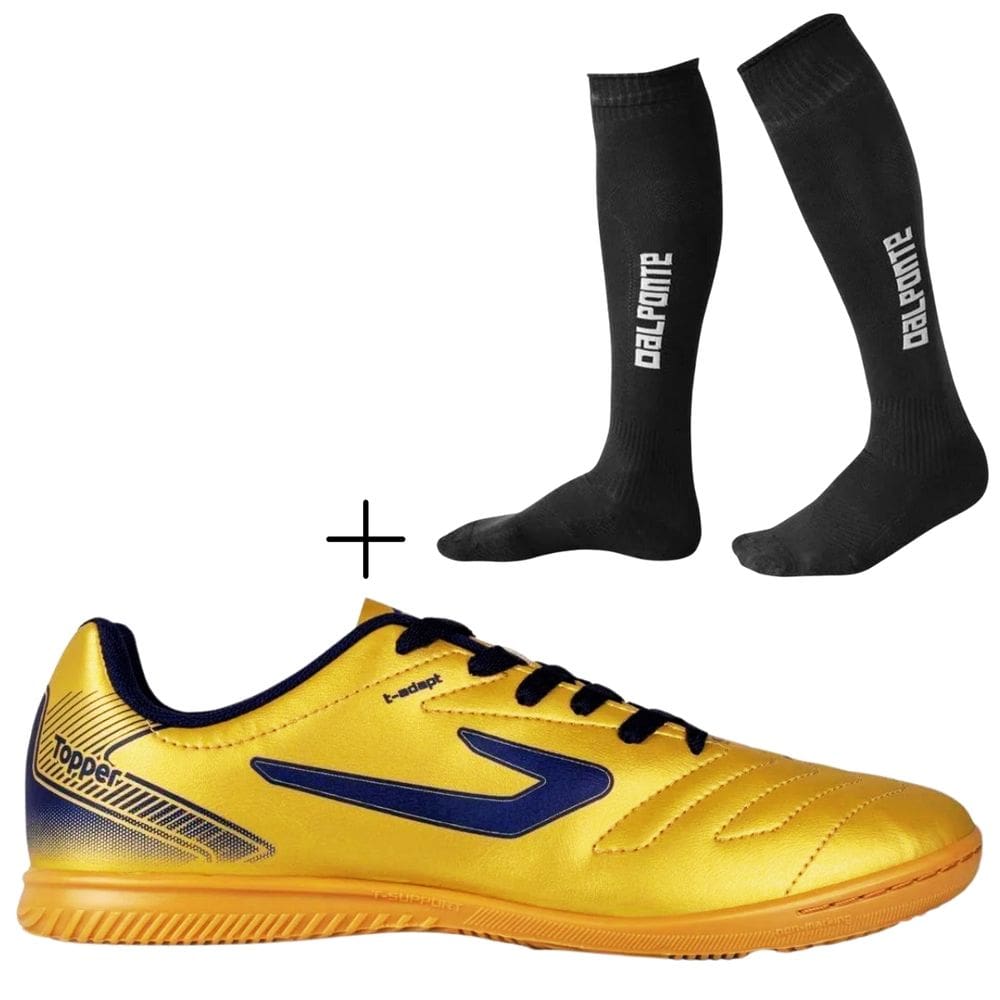 Kit Chuteira Futsal Topper Cup VII + Meião De Futebol Dalponte Profissional