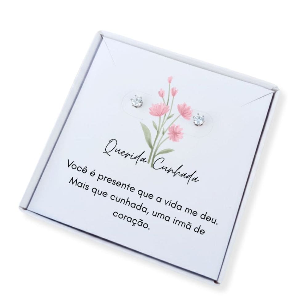 Brinco ponto de luz aço + caixa presente com frase Cunhada