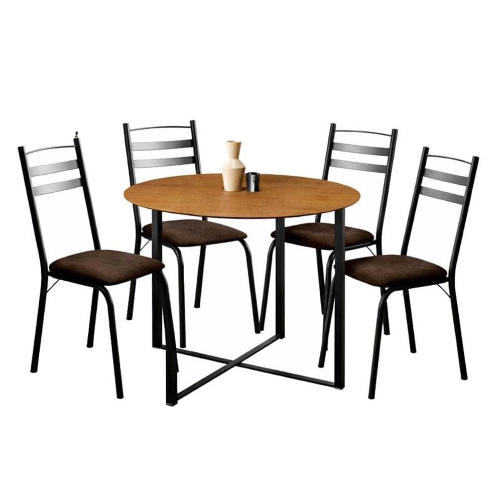 Mesa De Jantar  Renata 100 cm tampo Redondo Preto Ype com 4 Cadeiras 061 Preto Madeira Imbuia -Artefamol