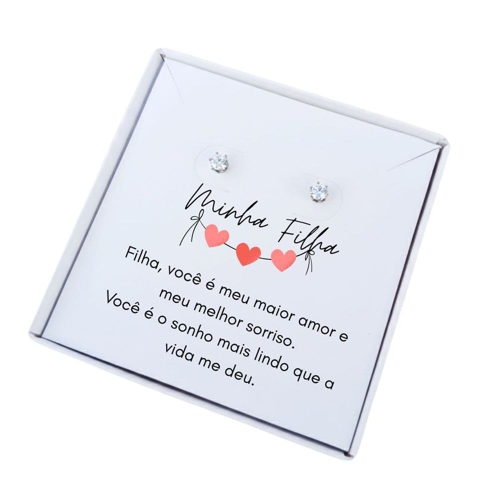 Brinco ponto de luz aço - Caixa presente com frase Filha