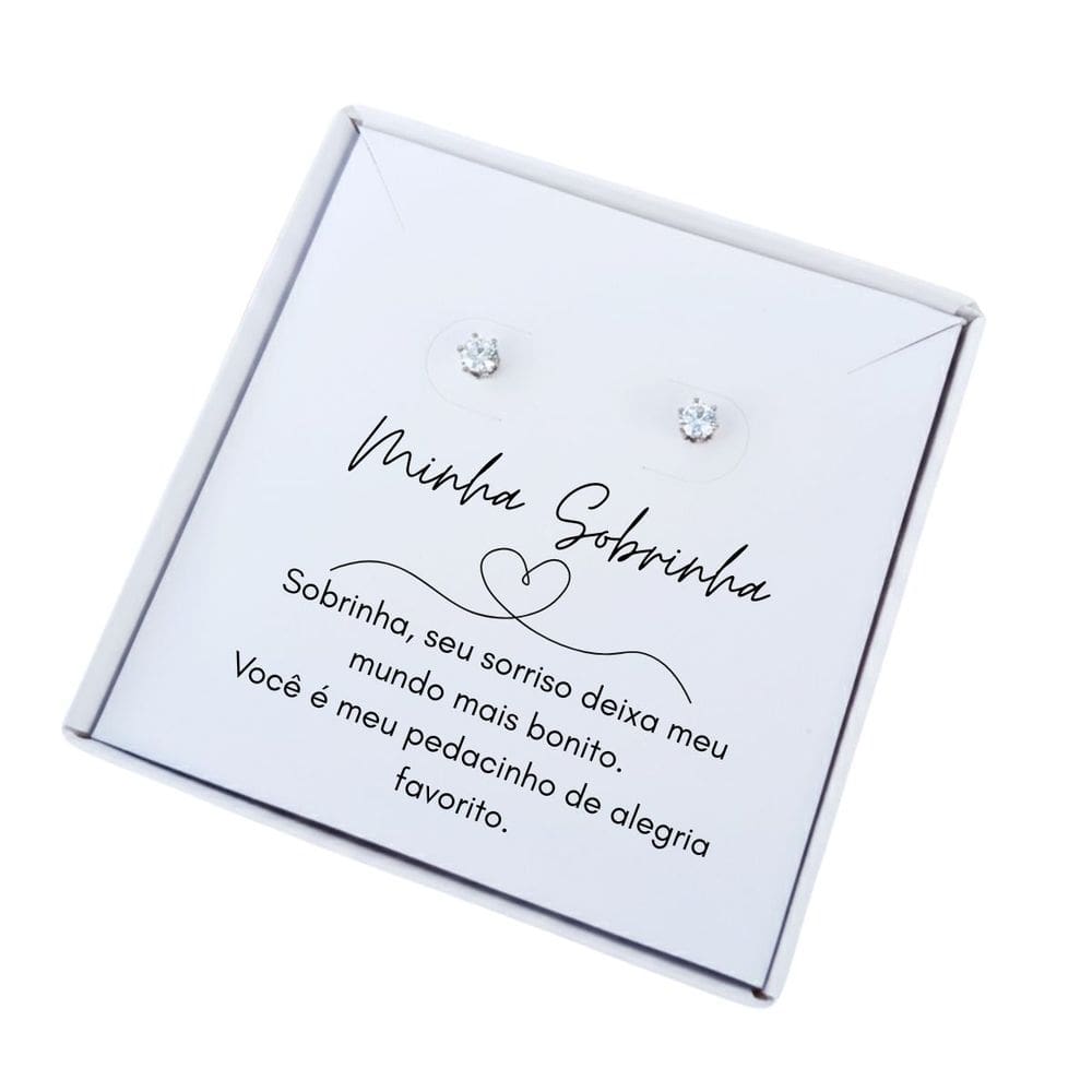 Brinco ponto de luz aço - Caixa presente com frase Sobrinha