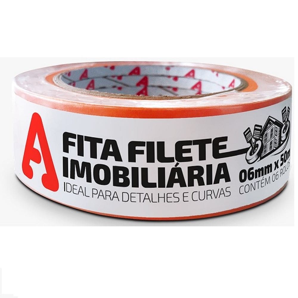 Kit 6 Fita Crepe Pintura Imobiliaria Laranja Filete Adere 6MM X 50M