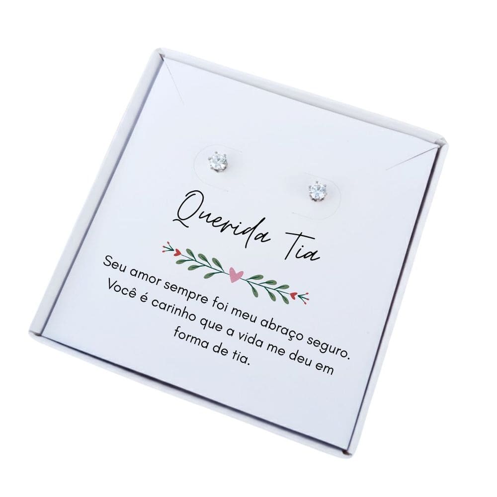 Brinco ponto de luz aço - Caixa presente com frase Tia