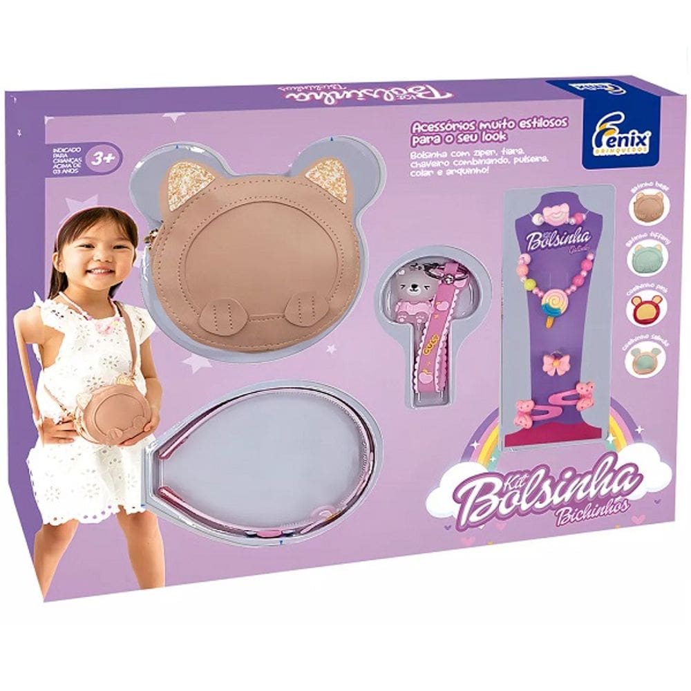 Kit de Beleza Infantil Bolsinha Redonda Gatinho Rosa Fenix