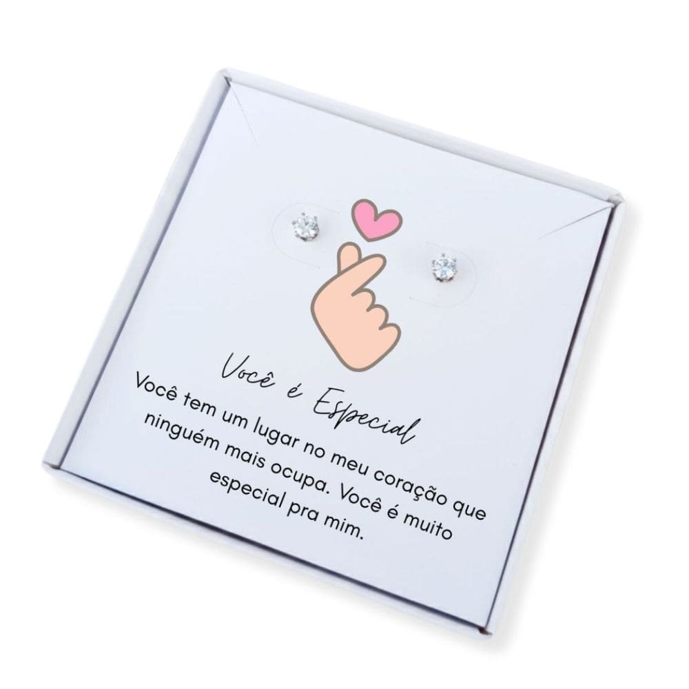 Brinco ponto de luz aço - Caixa presente com frase Você é especial
