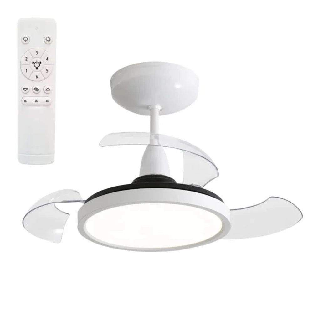Ventilador De Teto Aliseu Retrátil Mid Branco - Bivolt - Com Controle Remoto - Luminária Led com 3 Tonalidades