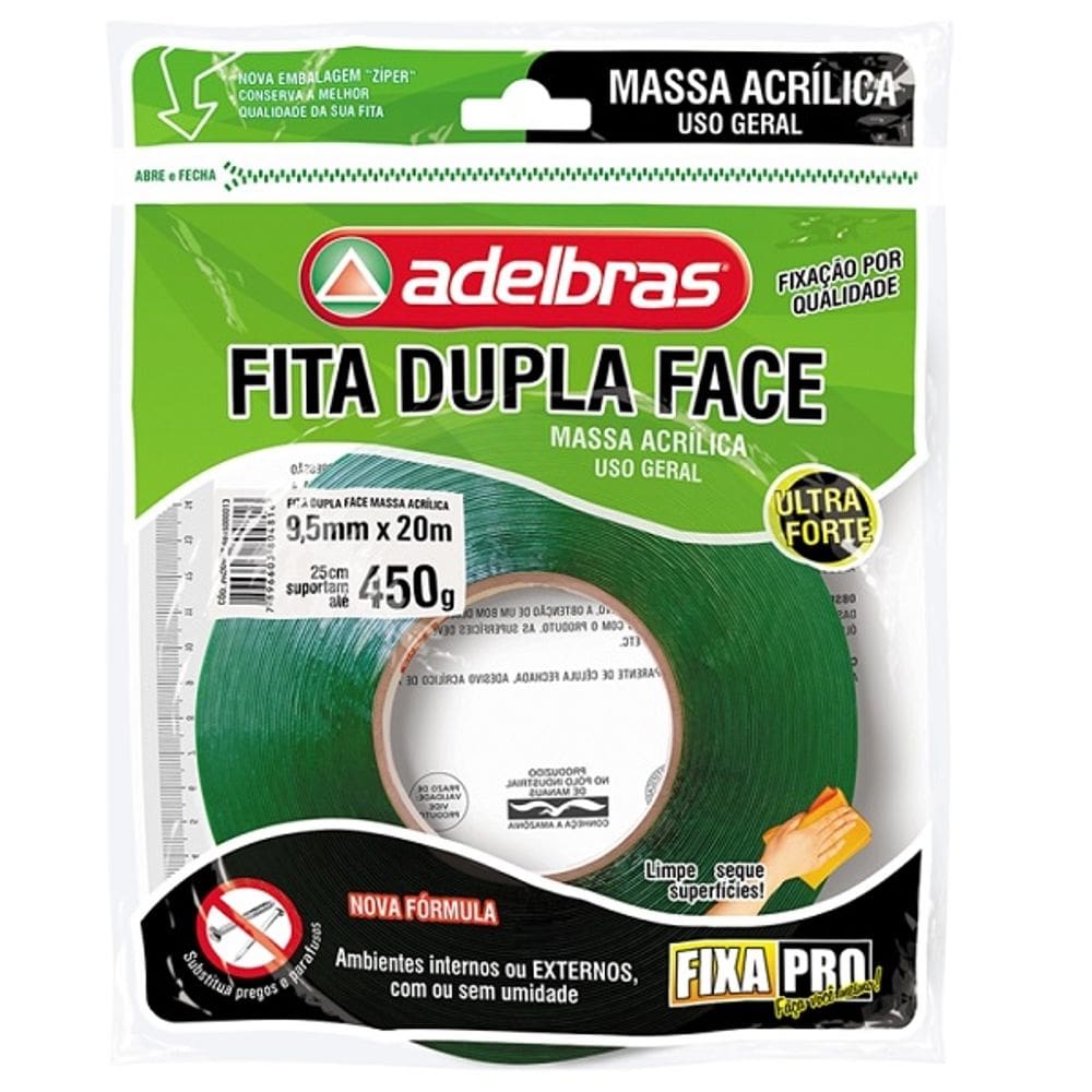 Fita Dupla Face Massa Adesiva Fixa PRO 9,5MM X 20M Adelbras
