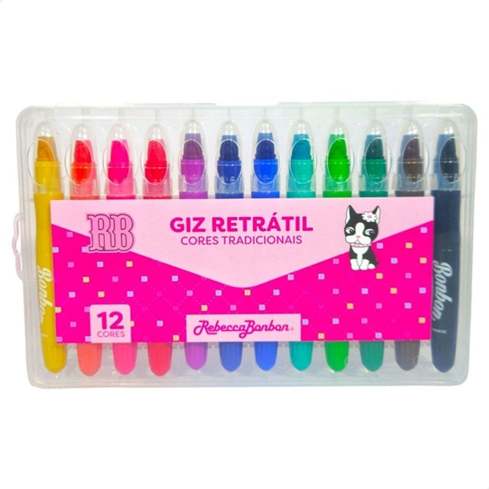 Estojo GIZ de Cera Rebecca Bonbon Retratil 12 Cores Jumbo Escolar