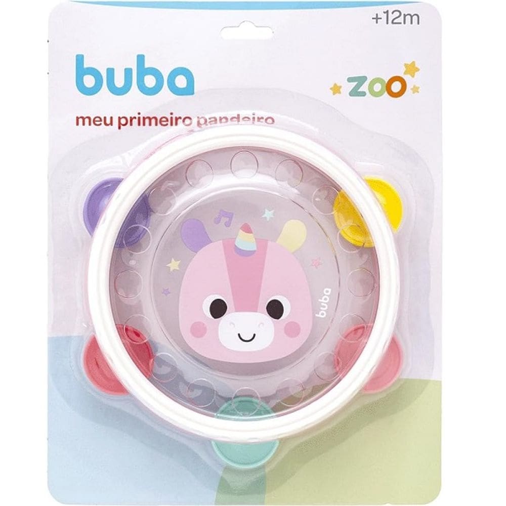 Meu Primeiro Pandeiro Brinquedo Educativo Buba Zoo Unicornio Rosa