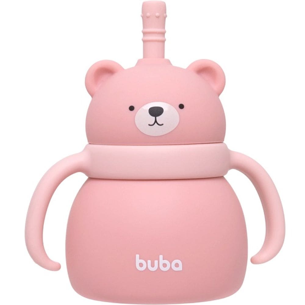 Copo em Silicone com Canudo Ursinho Rosa Buba