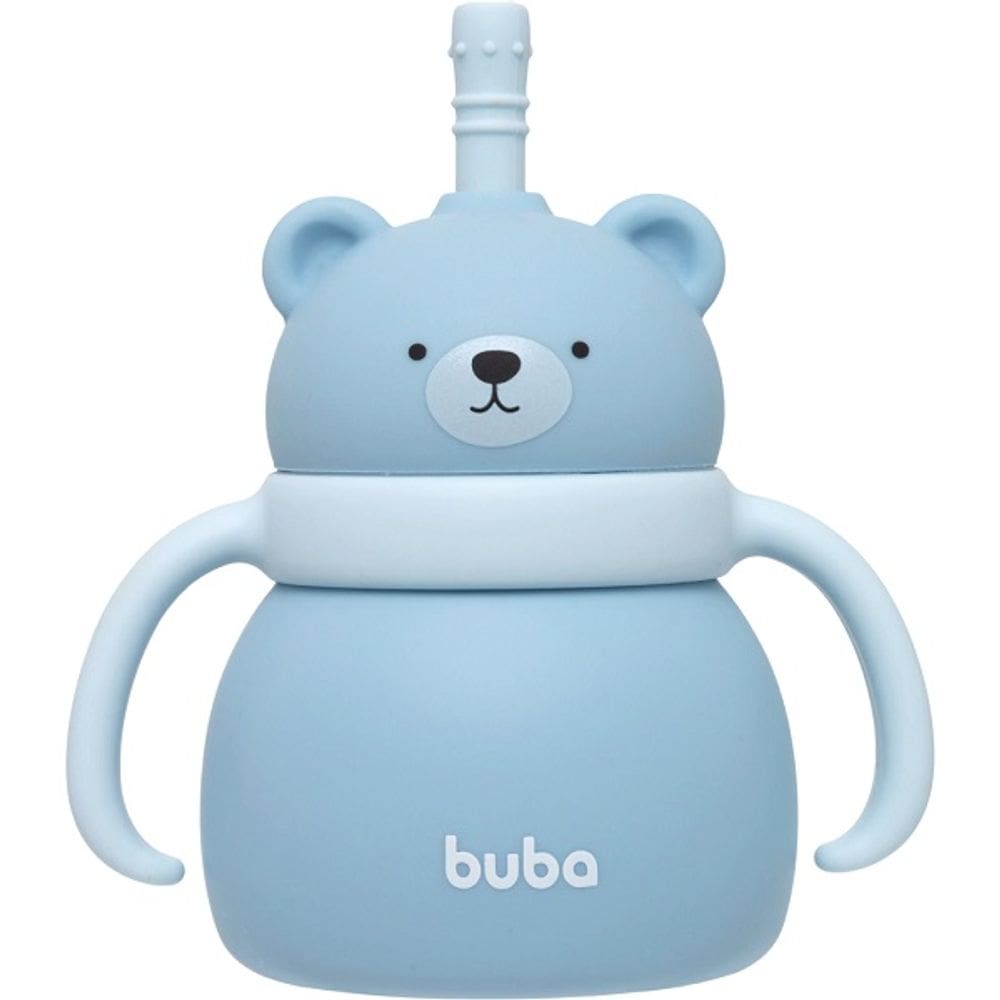 Copo em Silicone com Canudo Ursinho Azul Buba