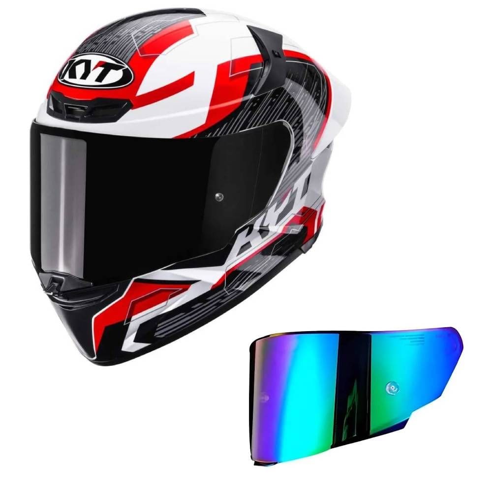 Capacete KYT TT Revo Speeding Branco e Vermelho Mais Viseira Camaleão