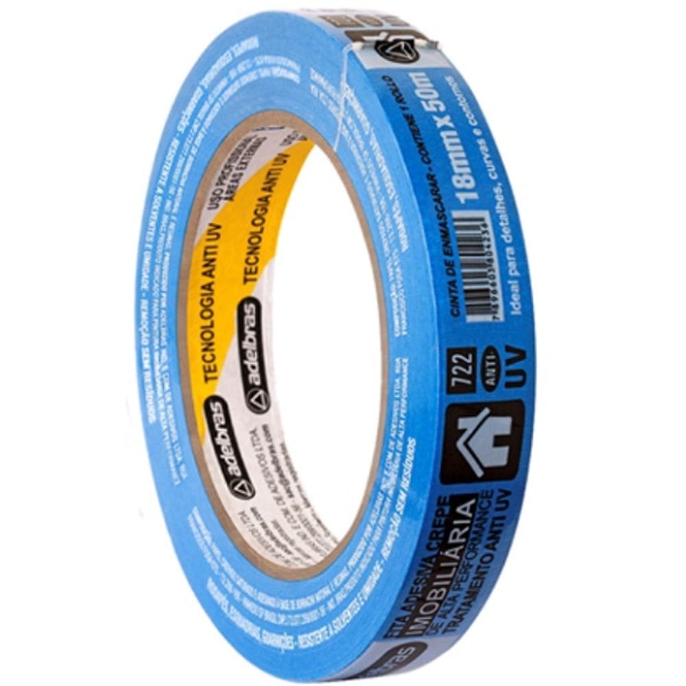 Fita Crepe Azul Imobiliaria 18MM X 50M ANTI UV 722 Adelbras