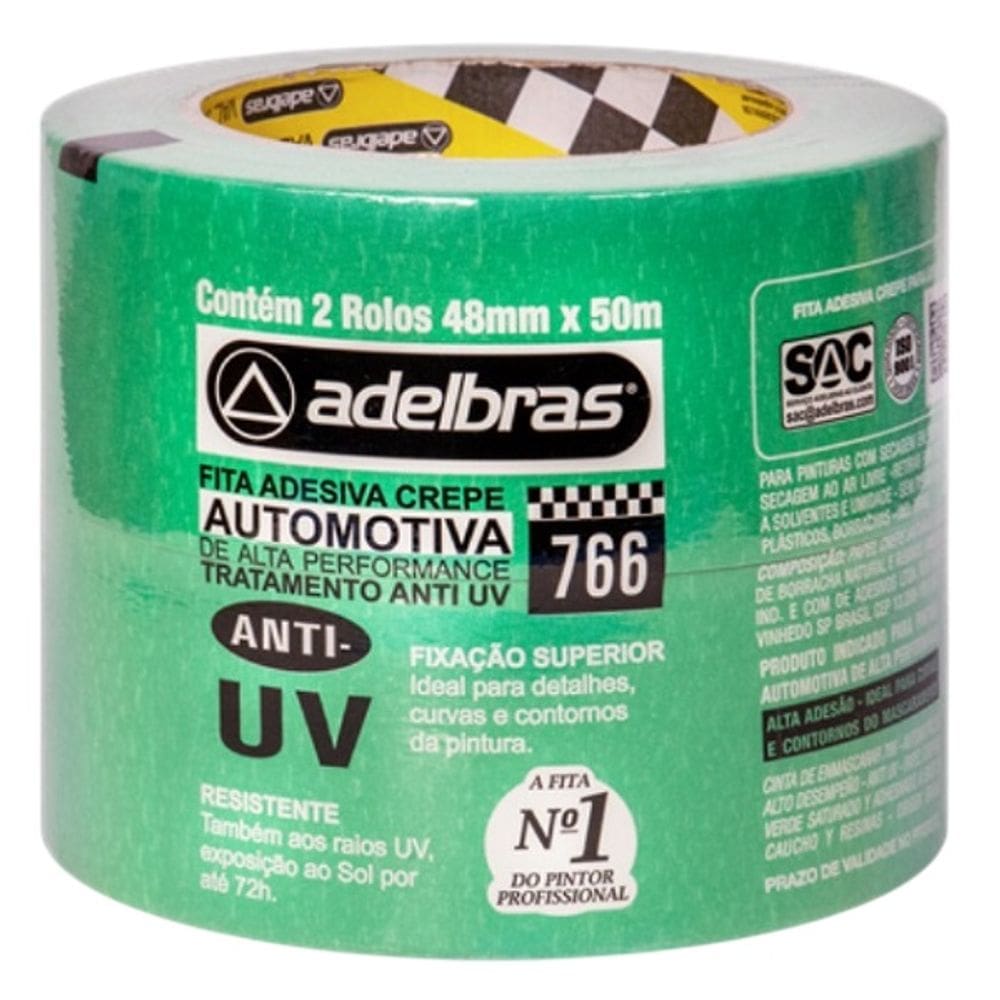 Kit 2 Fita Crepe Verde Automotiva ANTI-UV 48MM X 50M Adelbras