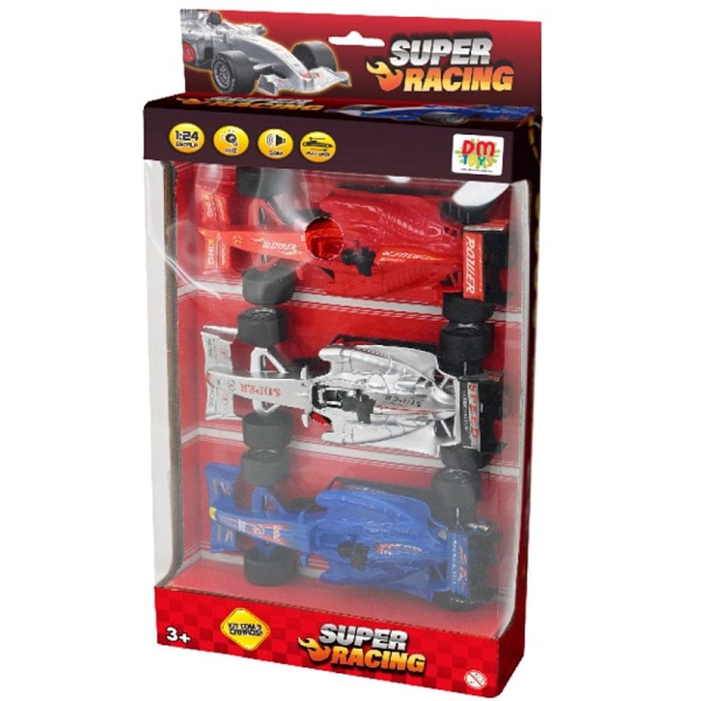 Kit com 3 Carro Fricçao PULL BACK Super Racing DM TOYS