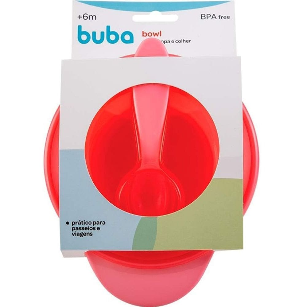 Pratinho Fundo Refeiçao Bebe BOWL Papinha Tampa e Colher COR Rosa Buba