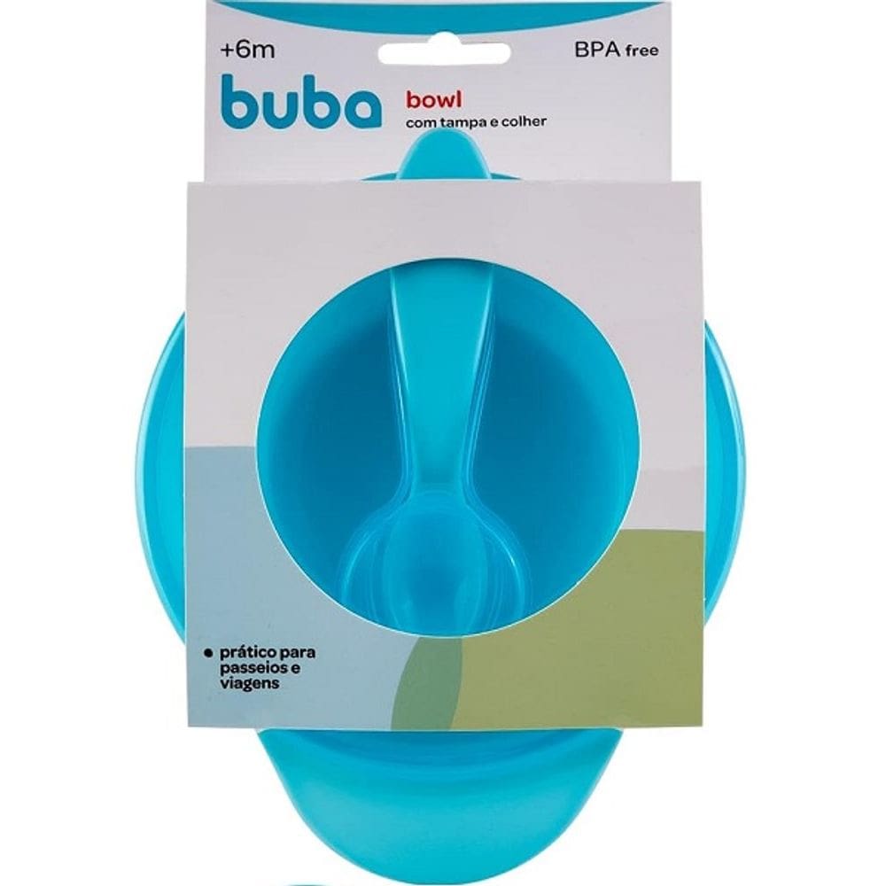 Pratinho Fundo Refeiçao Bebe BOWL Papinha Tampa e Colher COR Azul Buba