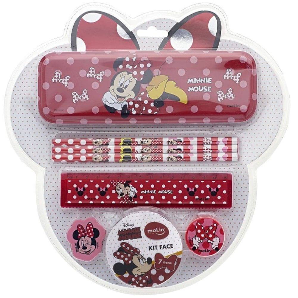 Kit Face Minnie C/7 (1EST METAL-3 LAPIS-1 Regua 15CM-1 AP-1 BORR)