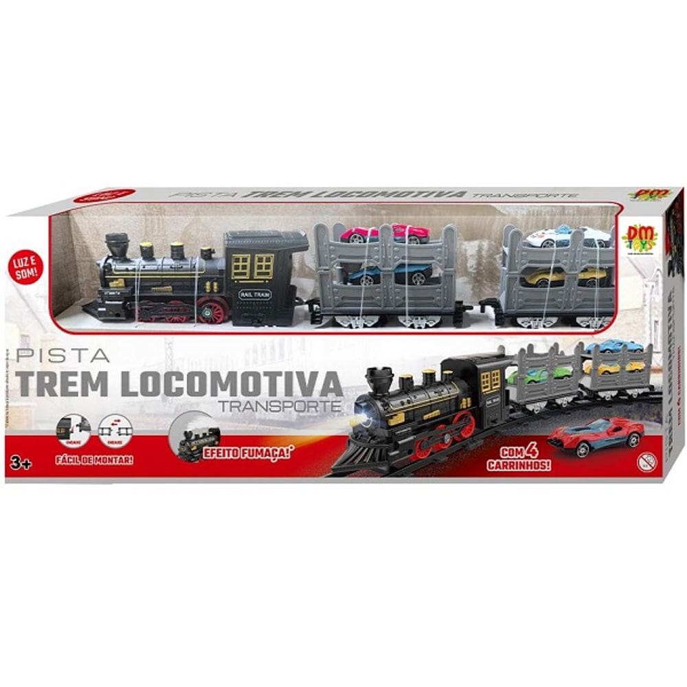 Pista TREM Locomotiva Transporte 04 Carrinhos DM TOYS