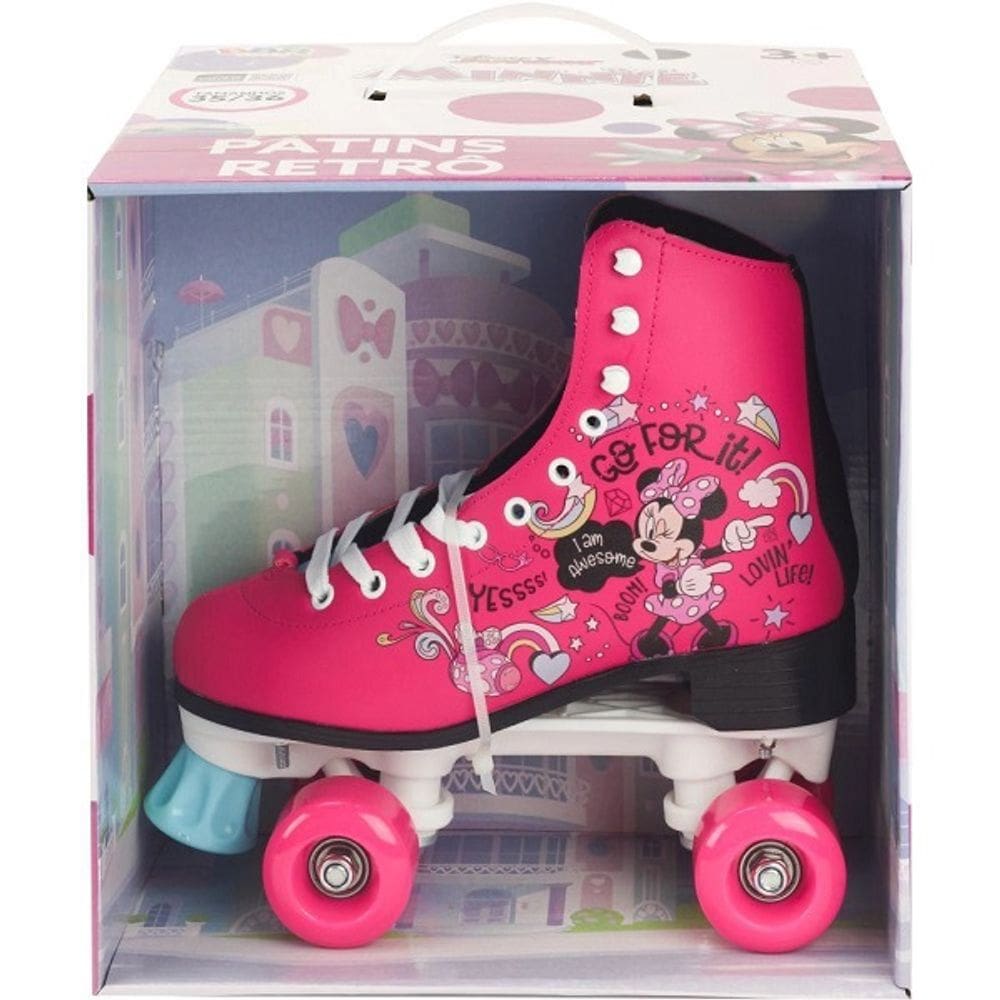 Patins Minnie Retro 4 Rodas Tamanho 35-36 Azul BBR TOYS