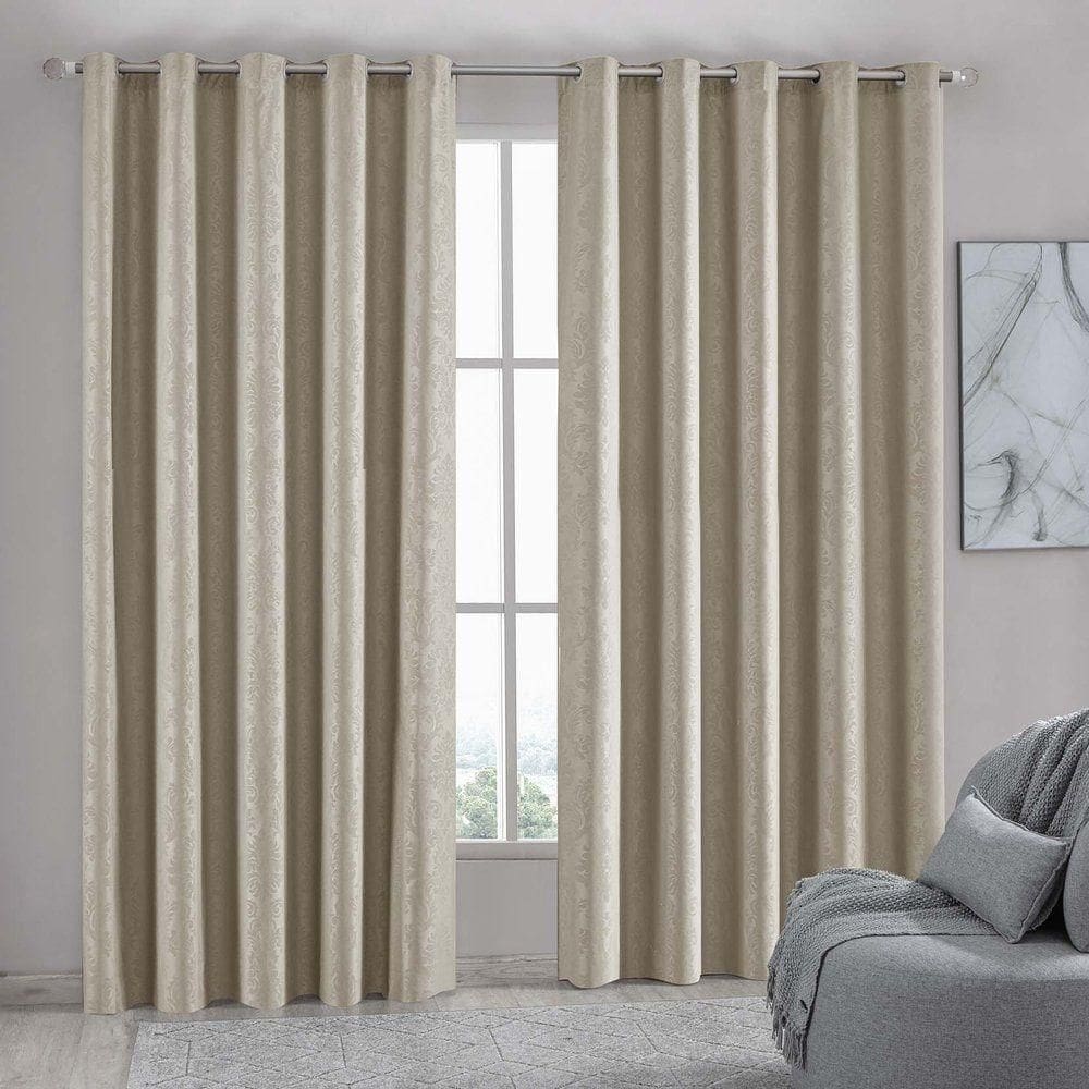 Cortina Imperial Em Jacquard Para Varão Simples 3,00m X 2,60m 100% Poliéster - Bege