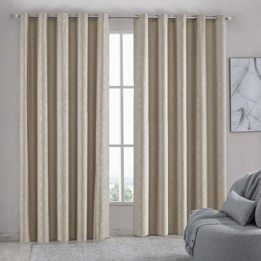 Cortina Imperial Em Jacquard Para Varão Simples 2,00m X 1,60m 100% Poliéster - Bege