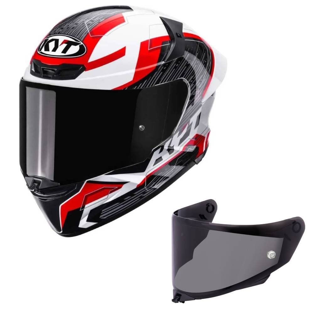 Capacete KYT TT Revo Speeding Branco e Vermelho Mais Viseira Fumê