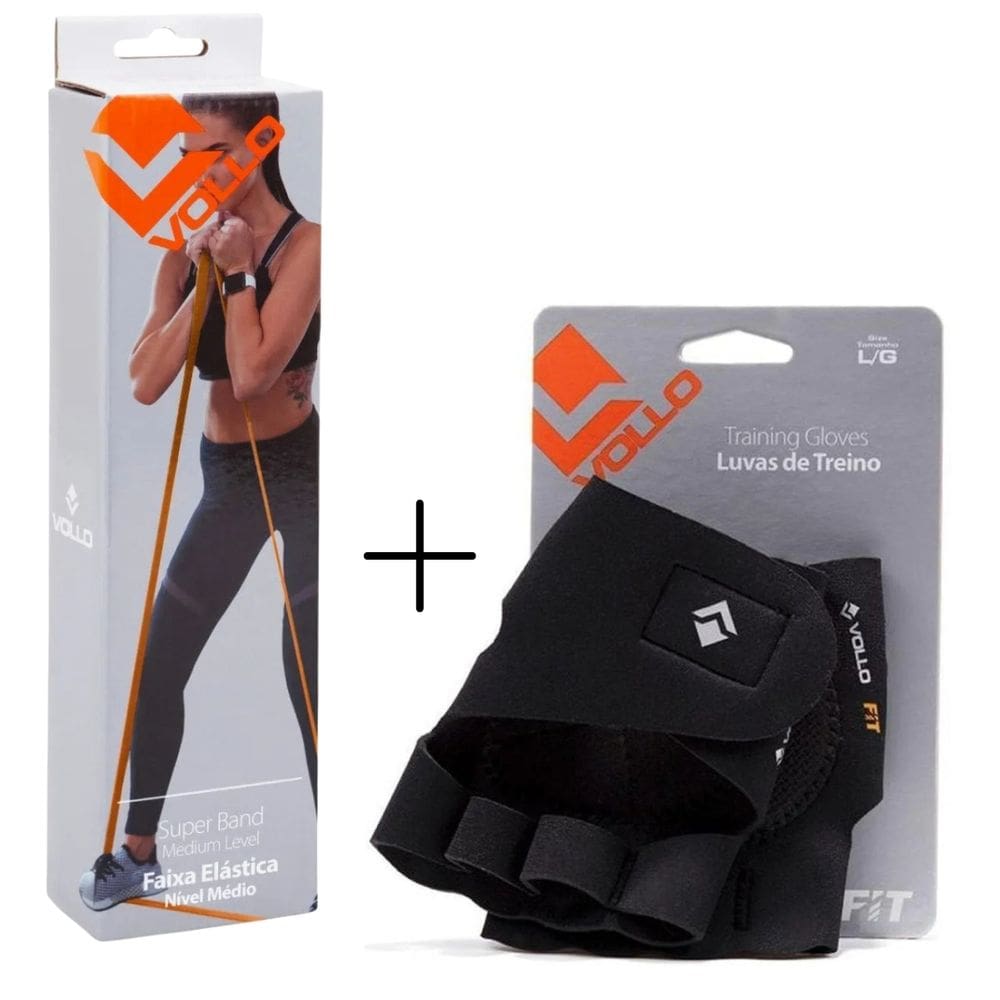 Kit 01 Luva De Musculação Vollo Training  Academia+01 Super Band Vollo Nível Médio