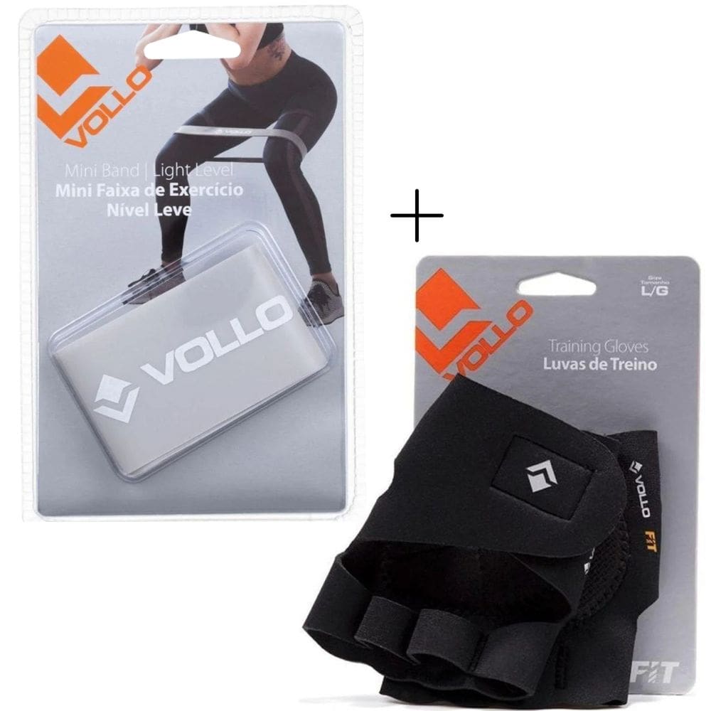 Kit 01 Luva De Musculação Vollo Training  Academia+ 01 Mini Faixa De Exercício Mini Band Vollo