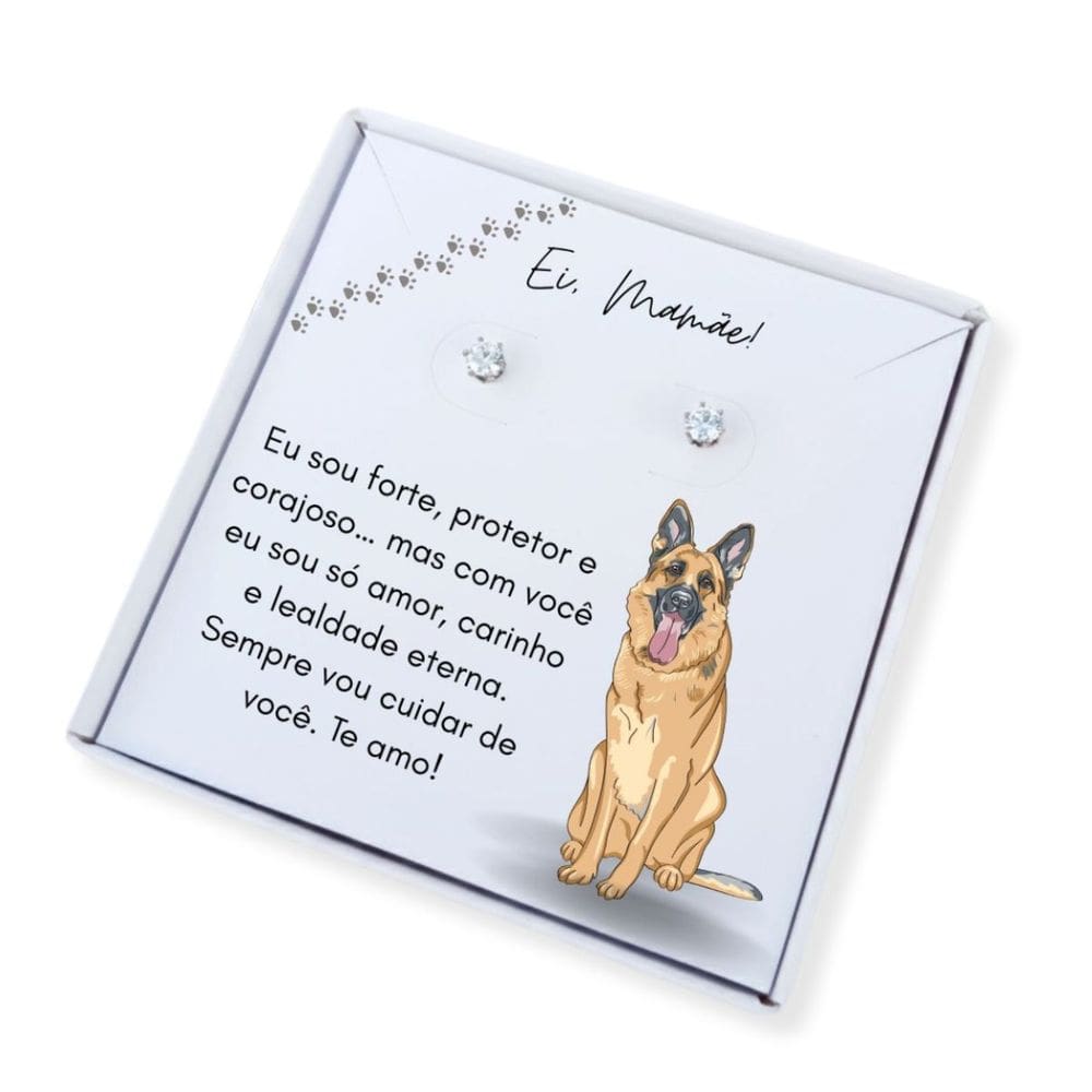 Brinco ponto de luz de aço + Caixa presente Mãe de Pastor Alemão