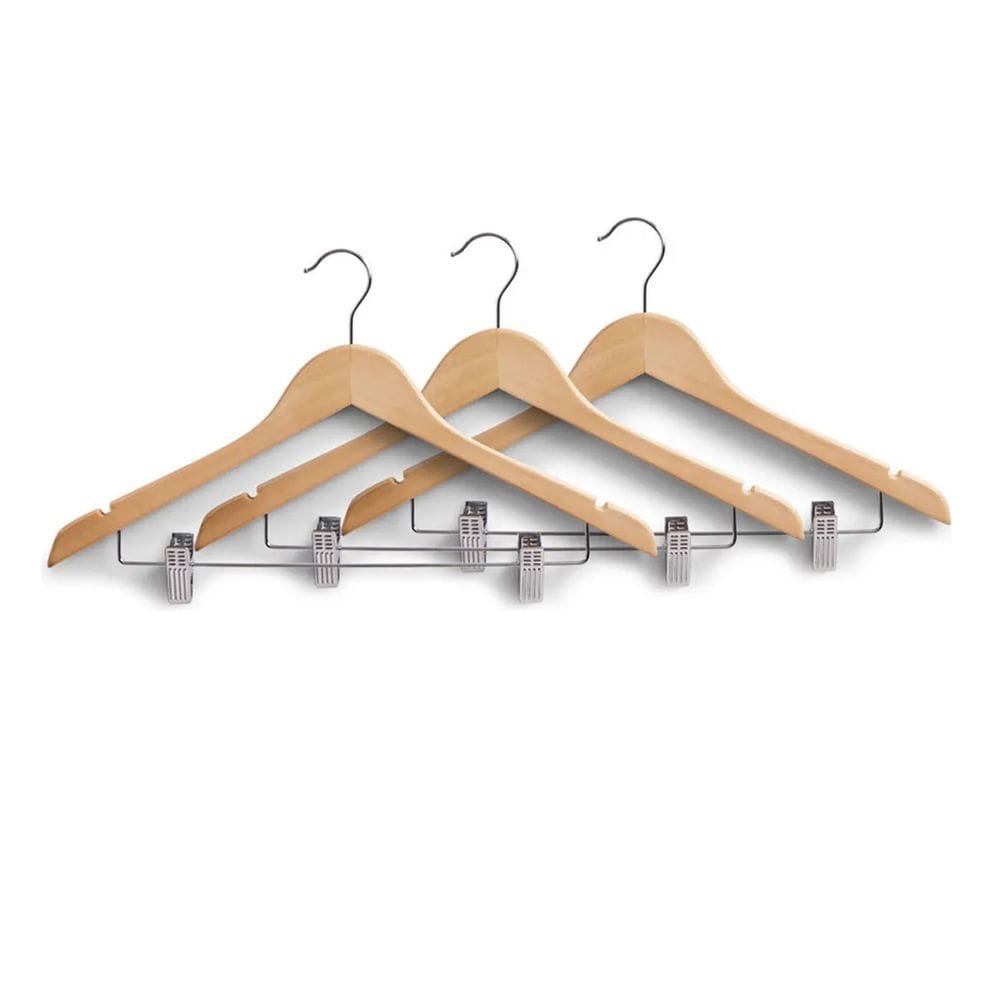 Kit 3 Cabides De Madeira Com Presilhas Para Saias Bermudas Shorts