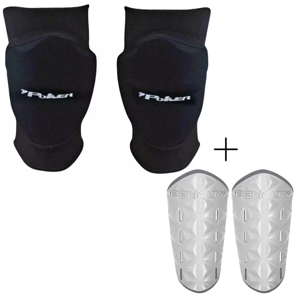 Kit 01 Caneleira Penalty Matis Juvenil+01 Joelheira Poker Pro Indoor Júnior