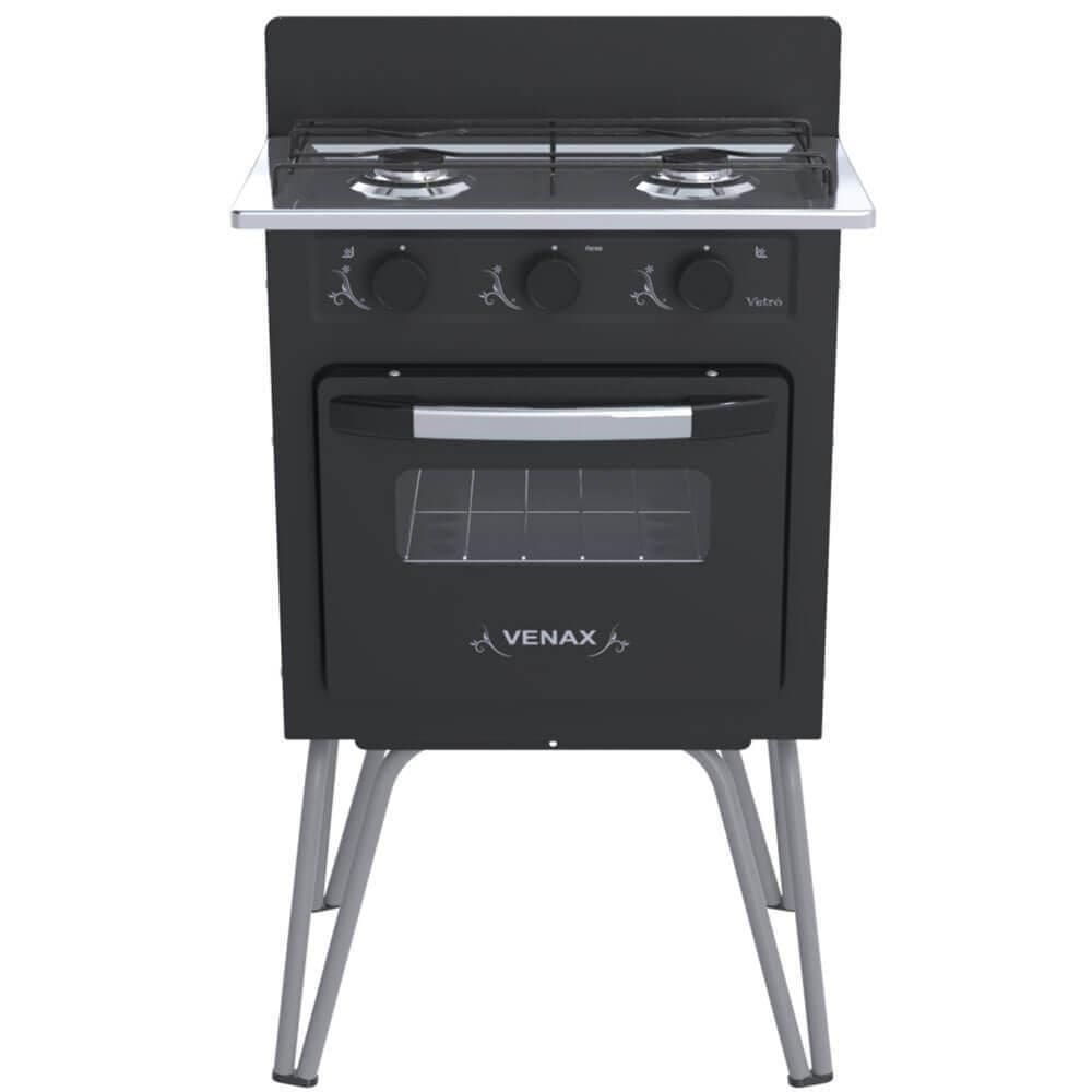 Fogão A Gás Venax Gemini 2 Queimadores Vetro Preto Fosco Gás Glp 7509