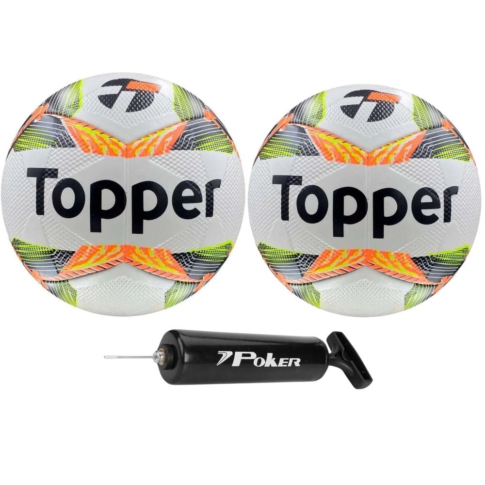 Kit 02 Bola Futsal Topper Slick 2024+ 01 Bomba de Ar Poker Way C/ Agulha Especial