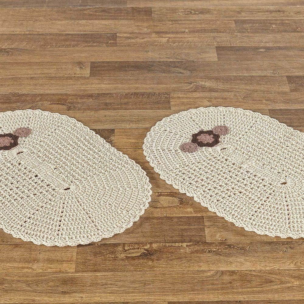 Jogo De Tapetes Bella Em Crochê Feito A Mão 02 Peças 85% Algodão | 15% Poliéster - Cru