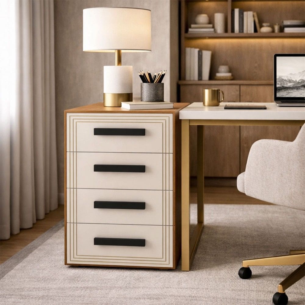 Gaveteiro Valência 4 Gavetas Creme/Freijó - Politorno