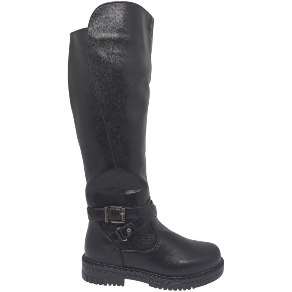 Bota Montaria Feminino Casual Dia a Dia Detalhe com Fivela Cano Longo Salto Baixo Bico Redondo Mooncity 72190