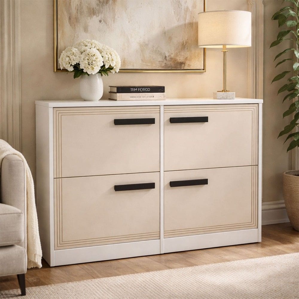 Sapateira Valência 4 Portas Creme/Branco - Politono