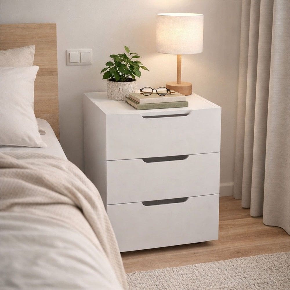 Mesa de Cabeceira Madri 3 Gavetas Branco - Politorno