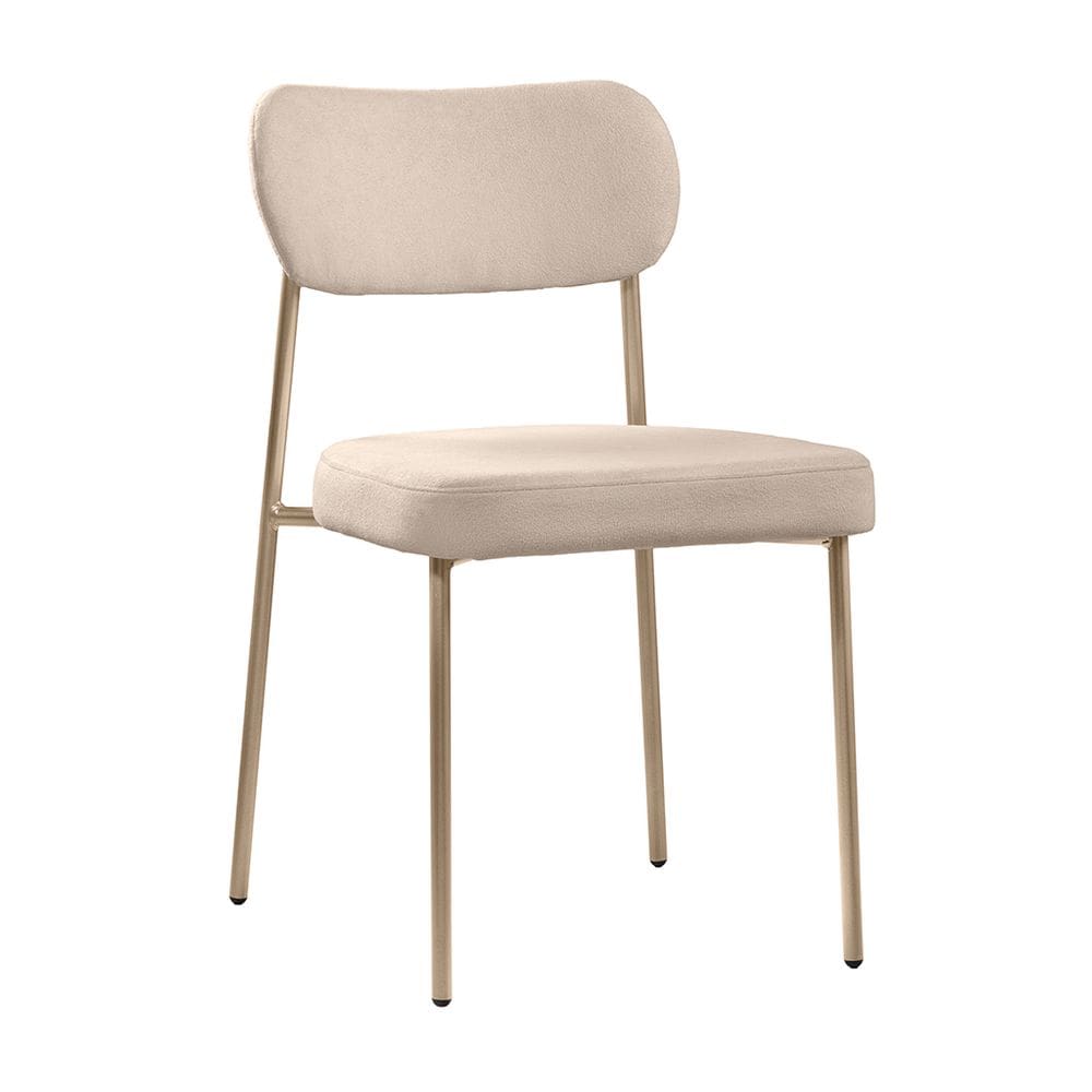 Cadeira Sala de Jantar Lavínia Estofada Base Champagne Bouclê Bege - Desk Design