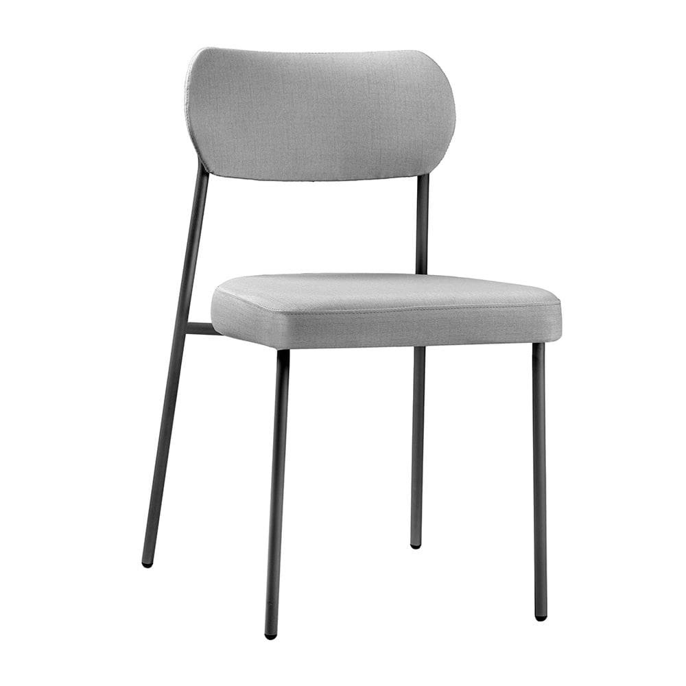 Cadeira Sala de Jantar Lavínia Estofada Base Preto Linho Cinza - Desk Design