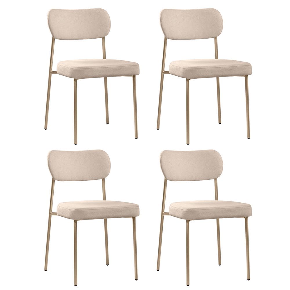 Kit 04 Cadeiras Sala de Jantar Lavínia Estofada Base Champagne Bouclê Bege - Desk Design